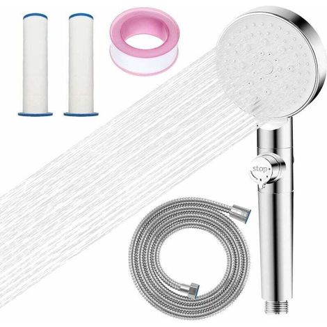 [JAMAIS UTILISÉ]Pommeau de Douche avec 2 Filtres (Bouton Arrêt +5 Mode Jet Réglable), Pommeau de Douche Anti Calcaire, Pommeau de Douche à Haute Pression Economie d’eau, Pression d'eau Bien Pour Se La