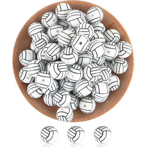 Perles en silicone de 15 mm, lot de 40 perles rondes en silicone pour le sport (volley-ball, baseball), idéales pour la création de porte-clés, bracelets, colliers et cordons. (1/5)