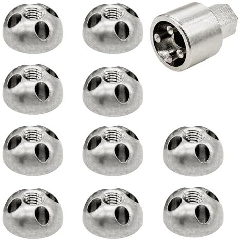 écrou Antivol, 10 Pièces de Ecrou Antivol M8 x 1,25 mm avec 1 Clé Spéciale écrou de Sécurité 4 Trous en Acier Inoxydable pour Barres de Toit Supports de Caméras de Surveillance ou de Panneaux Solaires (1/5)