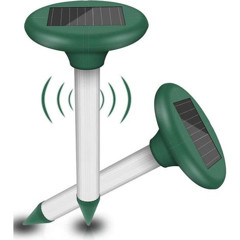 Lot de 4 répulsifs solaires à ultrasons pour taupes, répulsifs solaires pour souris, serpents anti-taupes - pelouse, ferme (trompette ronde verte)