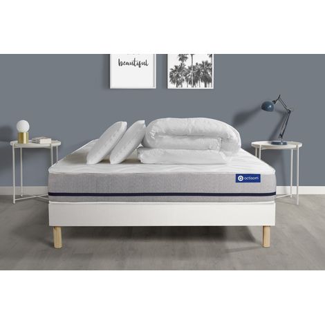 Ensemble matelas sommier Actiflex soft 140 x 190 cm 2 oreillers et couette Ressorts ensachés - Couleur : Blanc (1/5)