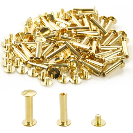 Lot de 50 vis de reliure, 5 mm x 15 mm, poste de reliure, écrou Phillips de 9,5 mm, pour décoration DIY du cuir, scrapbooking, album photo, reliure de livres (dorées) (1/5)