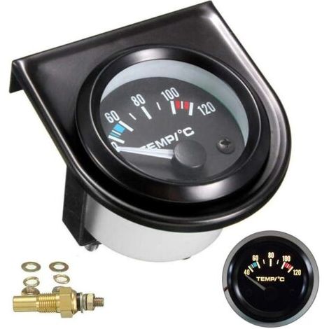 Universal black LED car water temperature gauge set, car water temperature gauge with scales from 101.6 to 120° (52 mm diameter)--DTEKGAZ