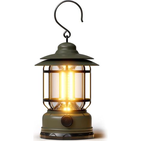 Lampe de camping rétro rechargeable USB à intensité variable en continu (verte), lampe torche portable pour tente. (1/5)