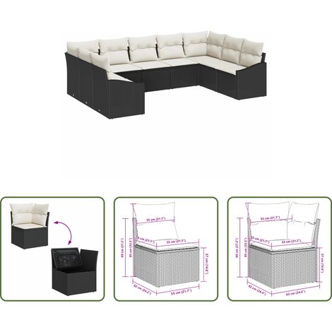 vidaXL Modulares Sofa - Gartensofa-set mit Speicher 9 pcs Schwarz und Creme Poly-Rattan (1/5)