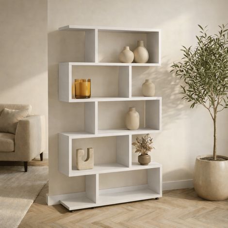 S-förmiges Bücherregal aus weißem Melamin Elif 90x156x20 cm