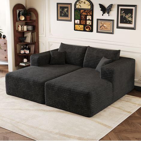 Sofá modular de pana acanalada 180 x 151 cm, sin montaje, negro HAVRYA (1/5)