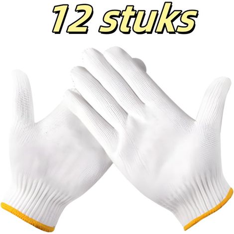 Lot de 12 paires de gants de travail unisexes en nylon 600 antidérapants, adaptés au jardinage et à l'entrepôt, couleur blanche (1/5)