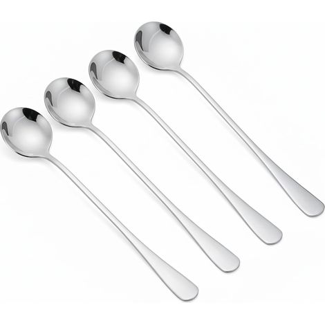 Lot de 4 cuillères à soupe, 18,3 cm de long, cuillères à thé en acier inoxydable avec polissage miroir, agitateurs polyvalents pour yaourt, expresso, cocktail, miel, dessert, passe au lave-vaisselle (1/5)