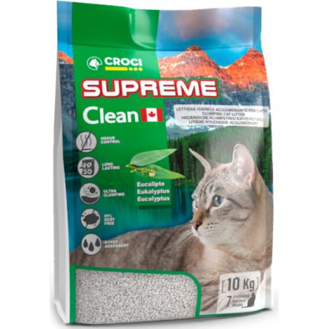 Lettiera Supreme Clean profumazione eucalipto agglomerante confezione da 10 kg