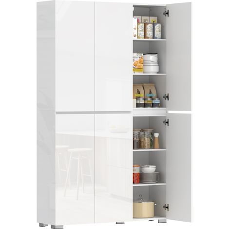Buffet haut cuisine armoire de cuisine à haute brillance 6 portes à fermeture douce étagères réglables blanc
