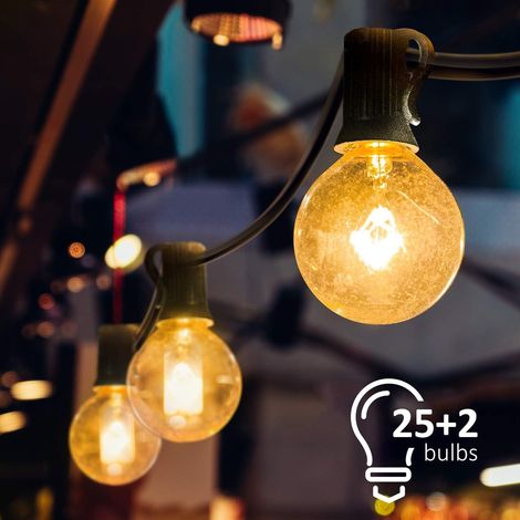Lichterkette, Lichterkette, verbindbare Lichterkette mit 25 warmweißen G40-Glühbirnen, Innen- und Außendekorationen für Terrasse, Café, Garten, Partydekoration [Energieklasse A]