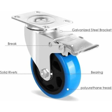 Lot de 4 Roulettes Pivotantes, Roulettes 100mm pour Meubles, Jusqu'à 600KG, Roulettes Charge Lourde avec Frein, Rotation à 360°, Roulettes Caoutchouc