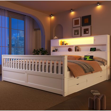 lit adulte rangement 180x200 MDF blanc LED top design HAVRYA (1/5)