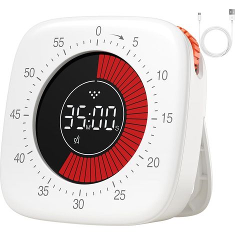 Temporizador visual recargable, cuenta atrás de 60 minutos, para el aprendizaje infantil (blanco) (1/4)