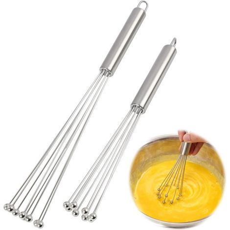 Set di 2 fruste a sfera in acciaio inox (25 cm e 30 cm), frullatori a mano professionali per impasti, panna montata, salse e dolci fatti in casa. (1/5)