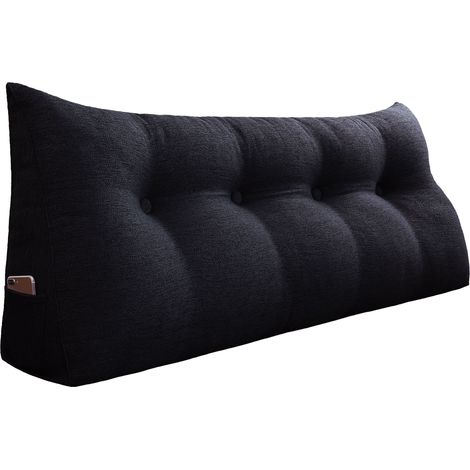 VERCART Großes Bettruhe Keilkissen, Lang Lesekissen, Dekoratives Kopfteilkissen, Dreieckiges Rückenkissen, Loungekissen für Tagesbett oder Couch, Leinenmischung Dunkelgrau, 140cm