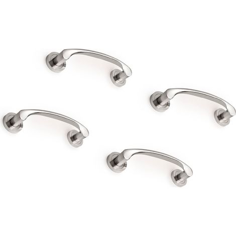 Emuca Lote de 4 tiradores curvo con rosetas de diámetro 50mm para puertas correderas, Aluminio, Níquel satinado (1/4)