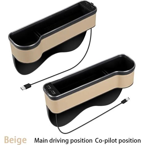 (Beige, lot de 1) Boîte de rangement colorée avec éclairage d'ambiance, double port USB pour téléphone et bouteille, organiseur d'espace entre les sièges, accessoire de voiture (1/5)