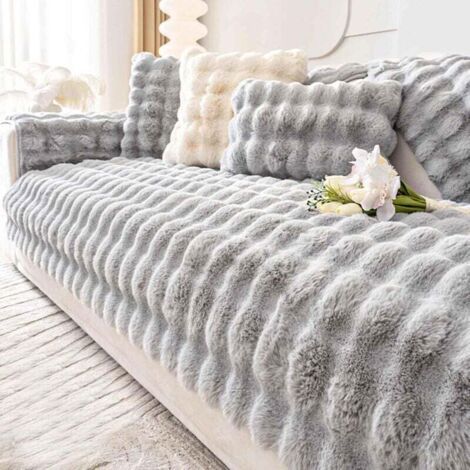 Housse de canapé en peluche, tapis à poils longs, housse de canapé antidérapante, housse de canapé en fausse fourrure ultra douce, housse de canapé en peluche, canapé moelleux - Gris clair - 70 x 210 (1/4)