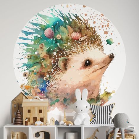 Sticker mural rond / cercle Enfants - Hérisson - Diamètre 30 cm - Adhésif MAT (1/2)