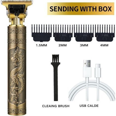 Rasoir électrique Hommes Tondeuse à Barbe Cheveux Professionnel Finition Sans fil Dragon Doré Rétro T-Blade Salon RASOIR Label (1/4)