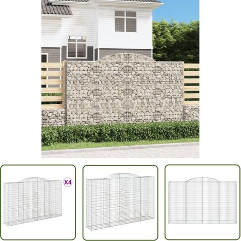 The Living Store Gabionen mit Hochbogen 4 Stk. 300x50x180/200cm Verzinktes Eisen - Gabionen - Gabionenkorb - Gartendeko - Zaun - Sichtschutz (1/5)