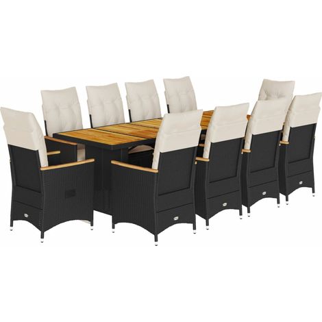 Set da Bistrò da Giardino 11 pz con Cuscini Nero in Polyrattan vidaXL (1/5)