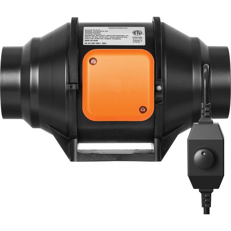 Ventilateur de gaine 102mm, 129.7 CFM, avec variateur de vitesse, moteur AC silencieux pour ventilation et extraction, idéal pour booster le refroidissement, tentes de culture et hydroponie. (1/5)