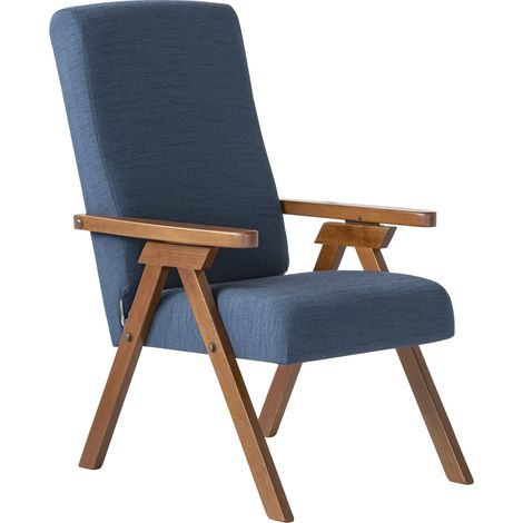 Fauteuil en Bois Relax inclinable Tissu Bleu Déhoussable (1/5)