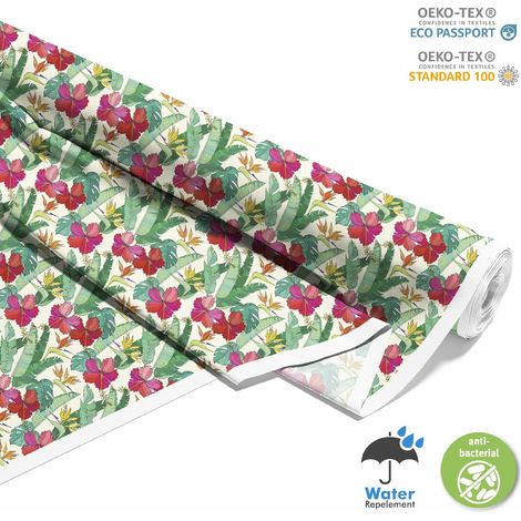 Outdoor dekostoffe oxford - Motiv Hibiskus auf Bananenblättern I DX304 (1/5)
