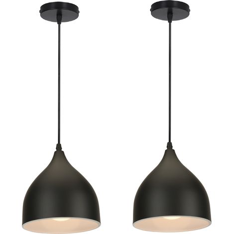 (2X) Lampe À Suspension Rétro Antique Plafonnier E27 Moderne Suspension Luminaire Créative Vintage Pour Café Bar Grange Noir