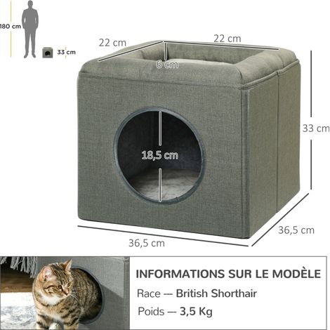 Maison chat 2 niveaux, niche douillette, coussin peluche moelleux, arbre à chat gris (1/5)
