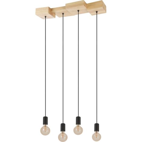 EGLO Hängelampe Halkin, Esstisch Pendelleuchte 4-flammig, Esszimmerlampe aus Holz in Natur und Metall in Schwarz, FSC100HB, Hängeleuchte mit E27 Fassung (1/5)