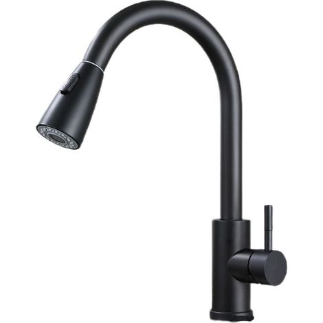 Robinet de cuisine avec douchette extractible, mitigeur à bec haut pivotant à 360° avec 2 jets, finition noire. (1/5)
