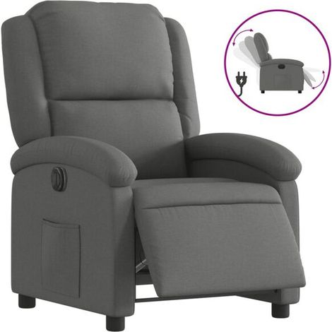 Chaise électrique inclinable avec dossier réglable, siège en tissu gris foncé, fonction de relevage assisté, confort ergonomique – pour seniors et personnes à mobilité réduite (1/5)