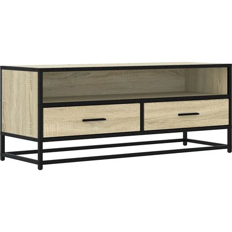 Meuble TV industriel avec grand rangement salon 100 x 34,5 x 40 cm en bois d'ingénierie chêne sonoma