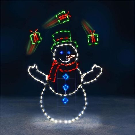 Animierte Weihnachtslichterkette mit Ornamenten und schneebedecktem Zierrahmen für den Innen- und Außenbereich