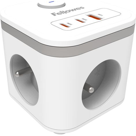 Multiprise compacte 3 Prises FR, 2 Ports USB-C, 1 USB-A, câble 2 m, Interrupteur Marche/arrêt, Chargeur Multi-Ports Gain de Place pour Bureau, Maison, Blanc (1/5)
