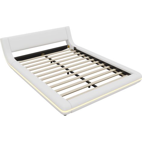(=WX000539AAK) Lit plateforme 140200cm, lit au sol, PU, éclairage LED d’ambiance, blanc (1/5)