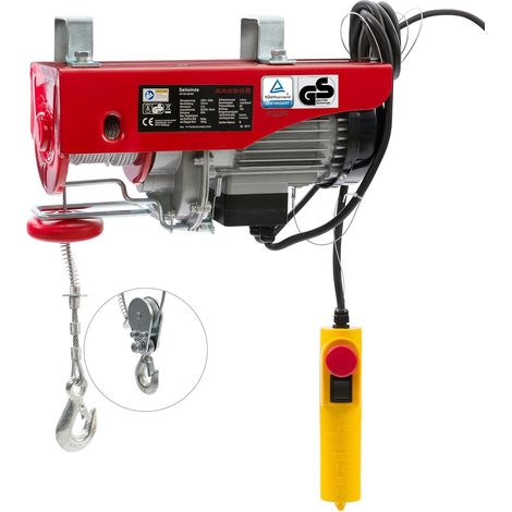 Arebos – Palan électrique 400/800 kg 1300W – Câble acier 5mm – Vitesse 8m/min – Télécommande 1,5m – Certifié TÜV (1/8)