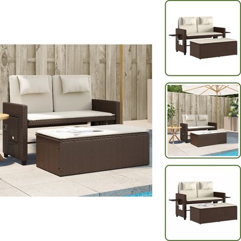 The Living Store Banc inclinable de jardin avec coussins marron résine tressée - Banc De Jardin - Jardin - Mobilier De Jardin - Chaise Longue - Salon De Jardin