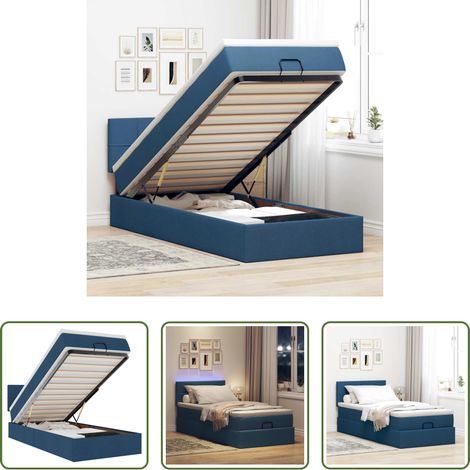 Rangement sous lit -  Lit ottoman avec matelas et LED Bleu 90x200 cm Tissu (1/5)