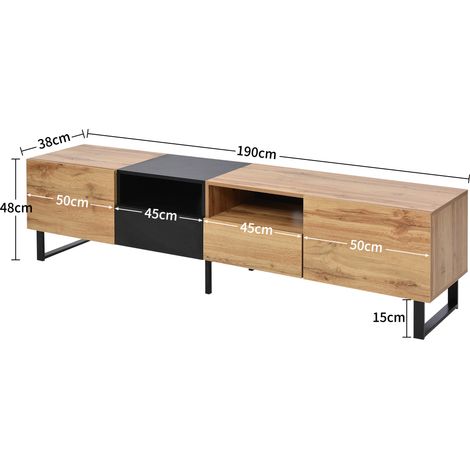 Meuble téléviseur design contemporain noir et bois - grand meuble de salon avec rangement spacieux, structure solide et robuste (1/5)