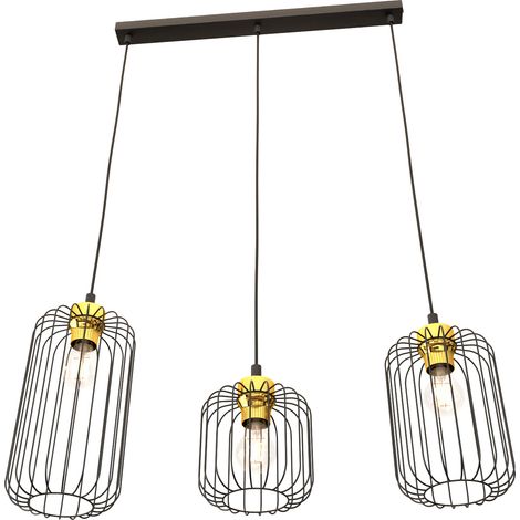 Sospensione Minimal Industrial Vander 3 Luci Lineari Nera E Oro (1/5)