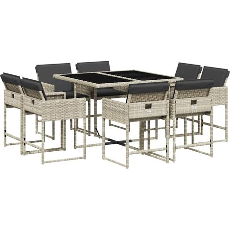 9 Piece Garden Dining Set with Cushions Light Grey Poly Rattan vidaXL (1/5)
