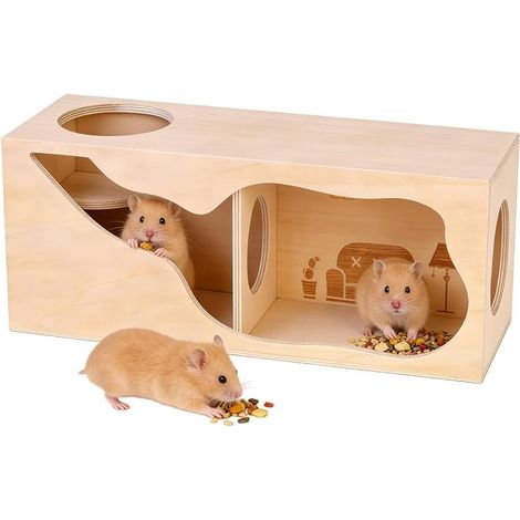 House Wood, Tunnel 30×12×12cm, House with Climbing Ladder, Houses Rodent Hamster Houses for Gerbils (1/5)