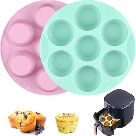 Silikon-Eierformen (2er-Set) für Heißluftfritteusen, antihaftbeschichtet, für 7-Tassen-Heißluftfritteusen (rosa + grün) (1/5)