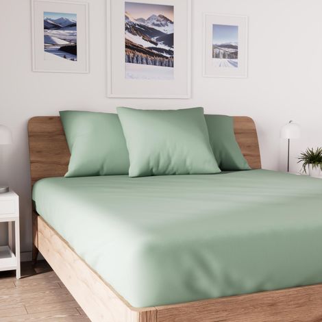 Soleil D Ocre – Drap housse jersey extensible 160x200 cm – Bonnet 25 cm extensible jusqu'à 32 cm – 100% coton – Couleur vert d'eau