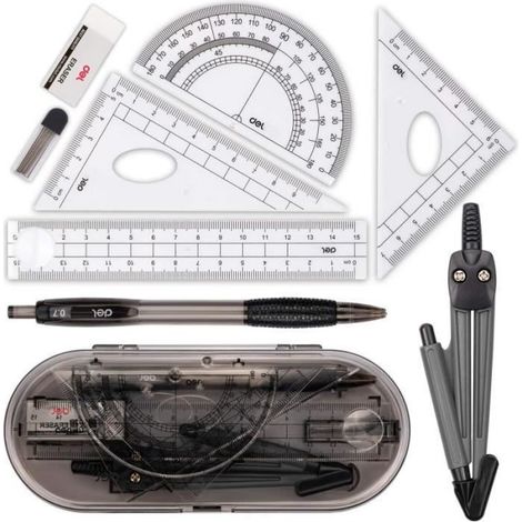 Kit De Geometrie - 8 Pieces - Règle Transparente - Rapporteur - Équerre - Boussole Circulaire - Pour Étudiants Collège Lycée